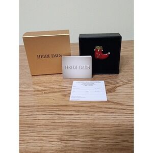 HEIDI DAUS Red "Christmas Stocking" (Tie-Tack Closure)‎ Pin Faux Pearls Crystals